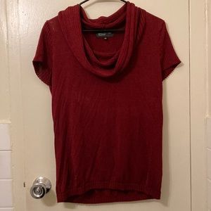 Jones NY Slinky Cowl Neck, Short Sleeve Top Size L in Deep Red